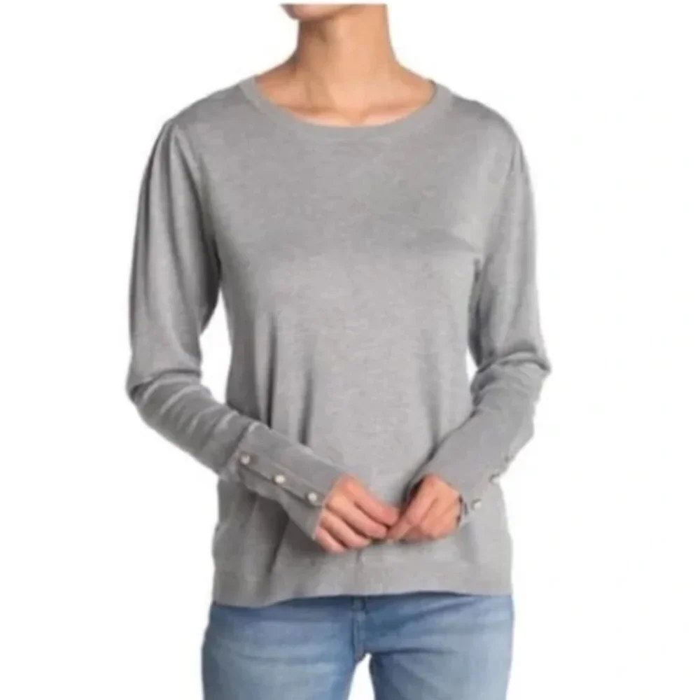 ADRIANNA PAPELL Puff Sleeve Sweater, Gray, S